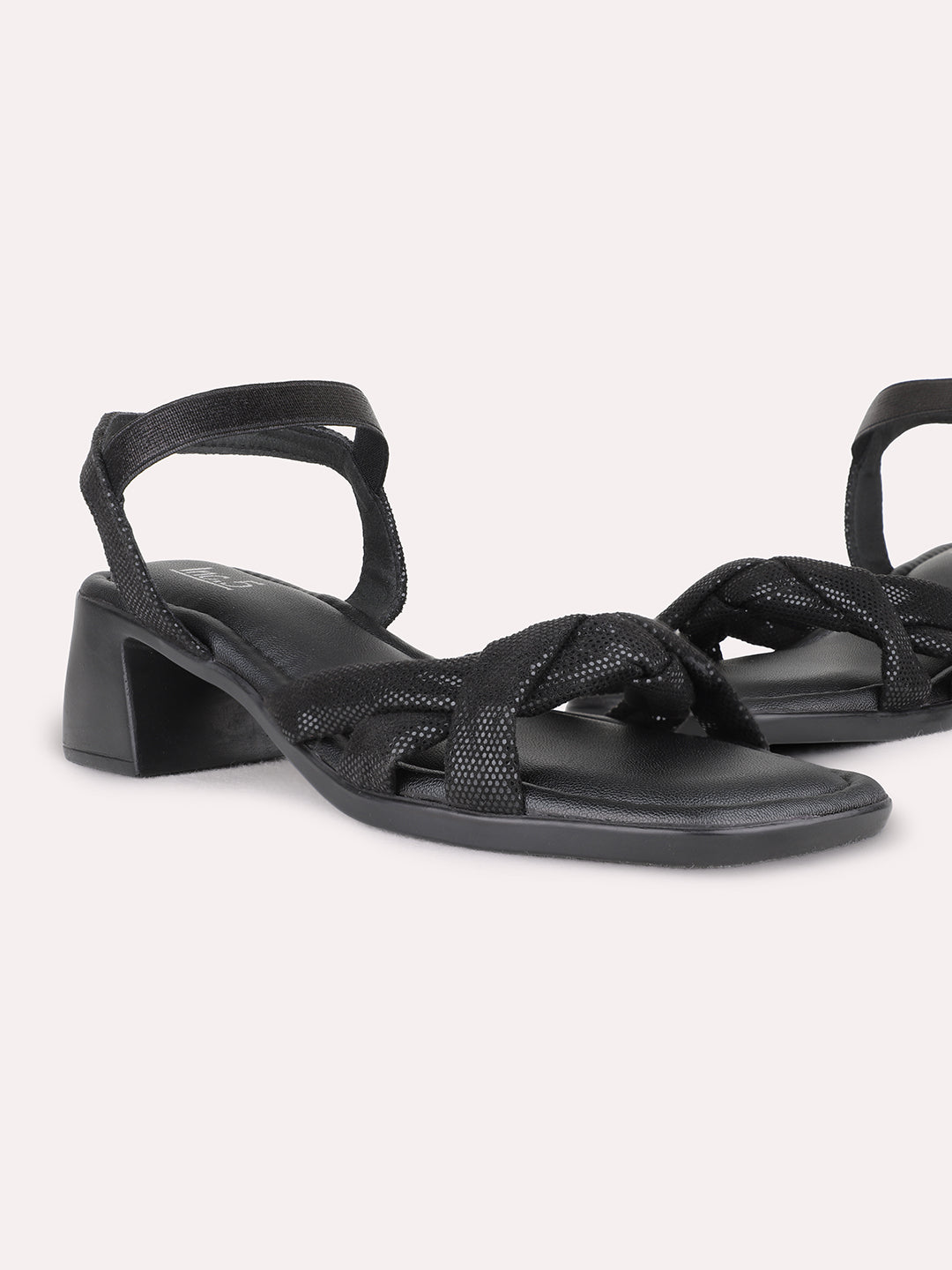 Womens Black Party Wear Solid Pattern Square Toe Block Heels