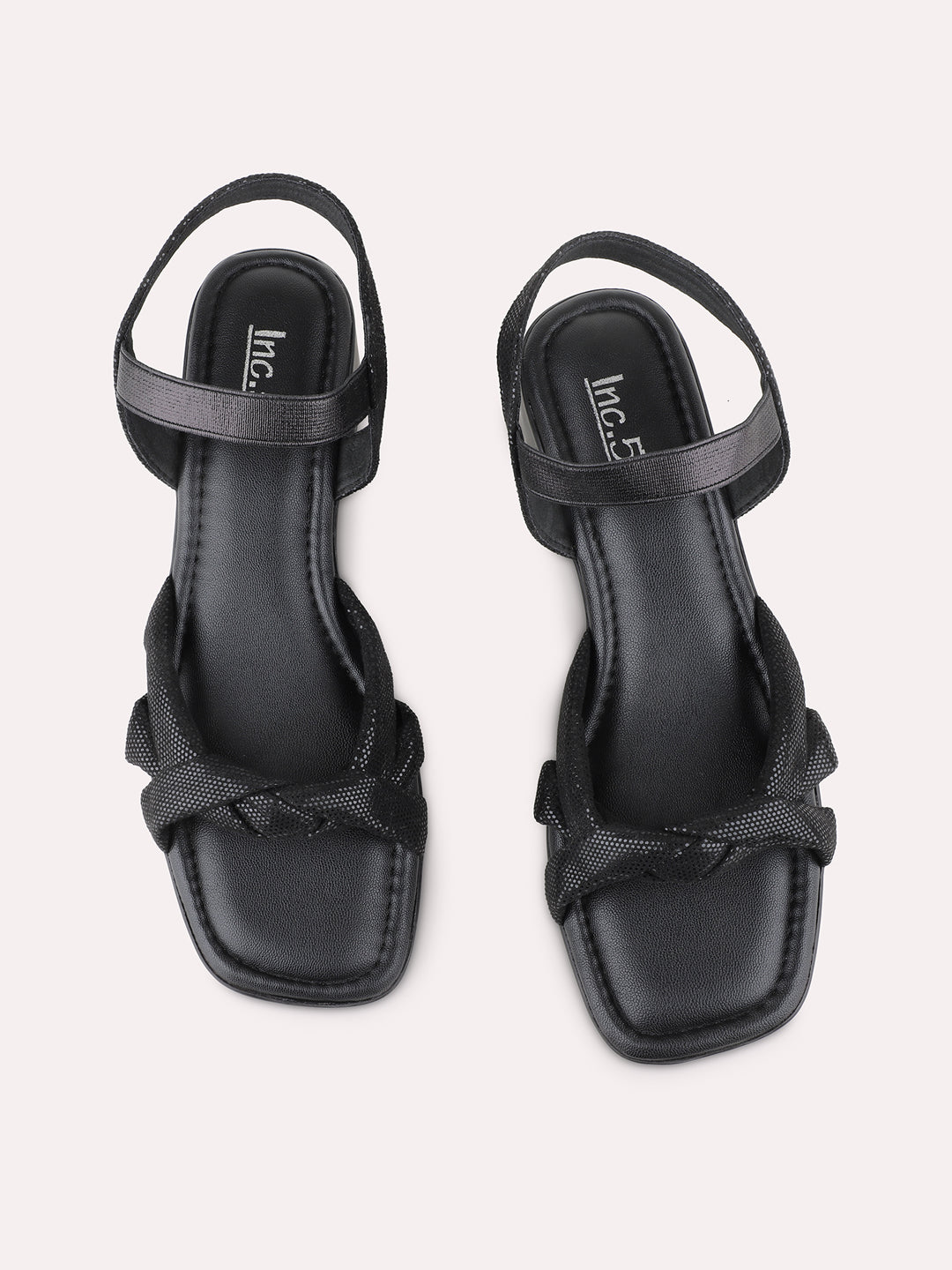 Womens Black Party Wear Solid Pattern Square Toe Block Heels