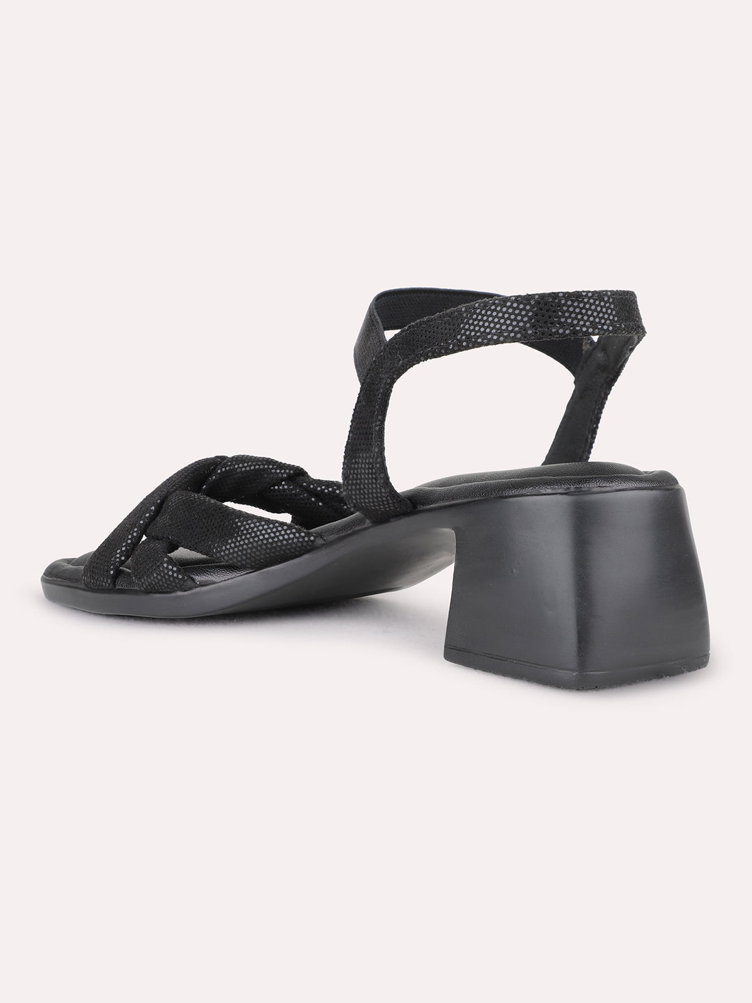 Womens Black Party Wear Solid Pattern Square Toe Block Heels