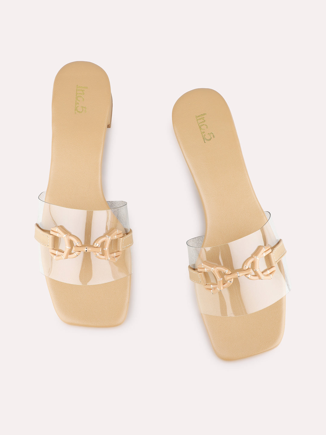 Womens Beige Party Wear Solid Square Toe Block Heels