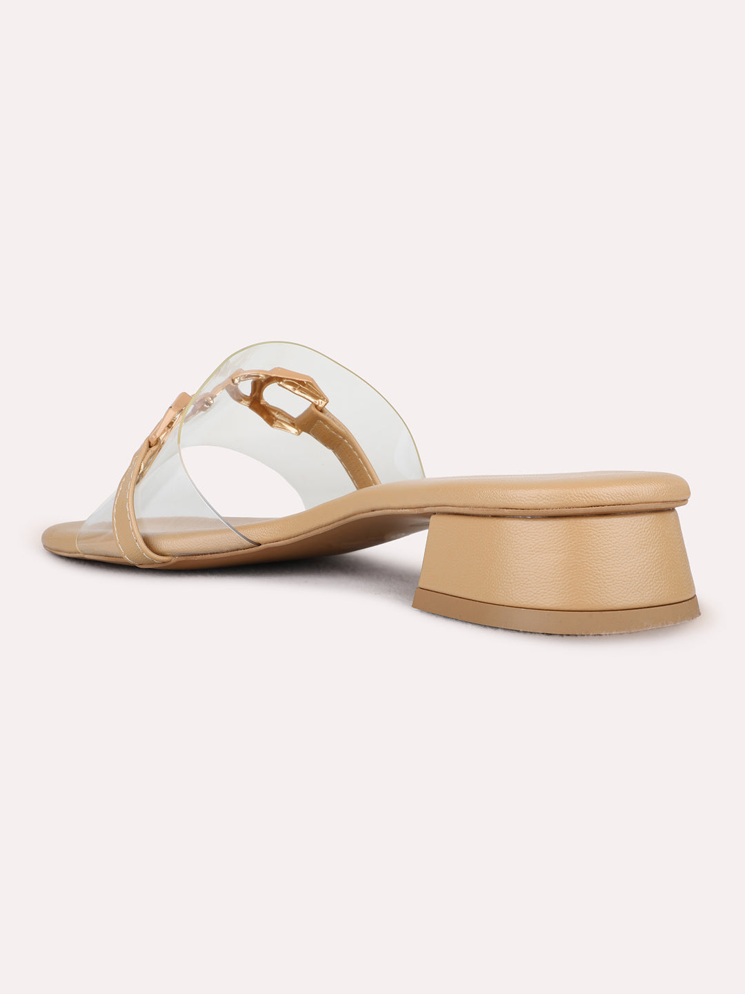 Womens Beige Party Wear Solid Square Toe Block Heels