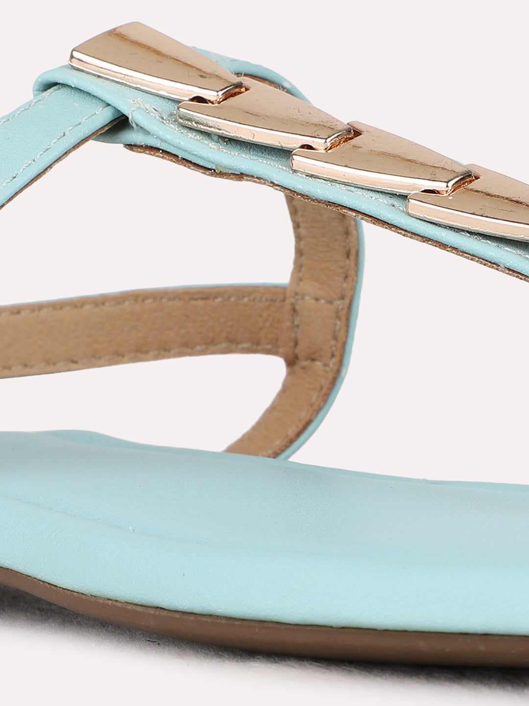 Womens Blue Casual Solid T-Strap Flat Sandals