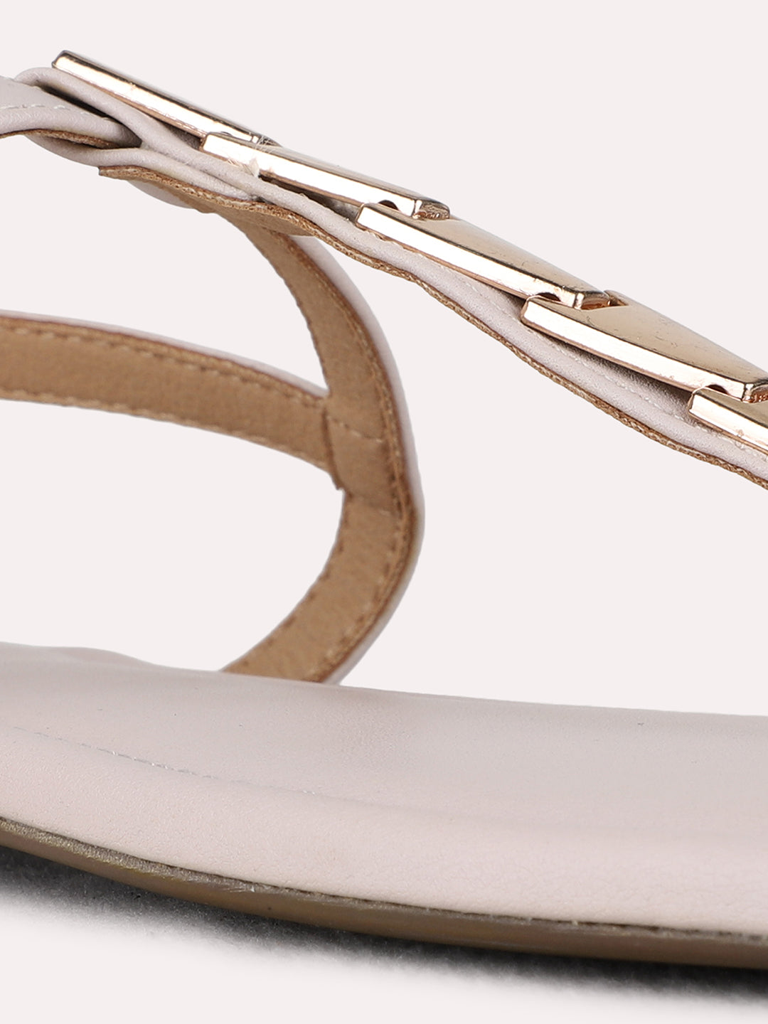 Womens Nude Casual Solid T-Strap Flats