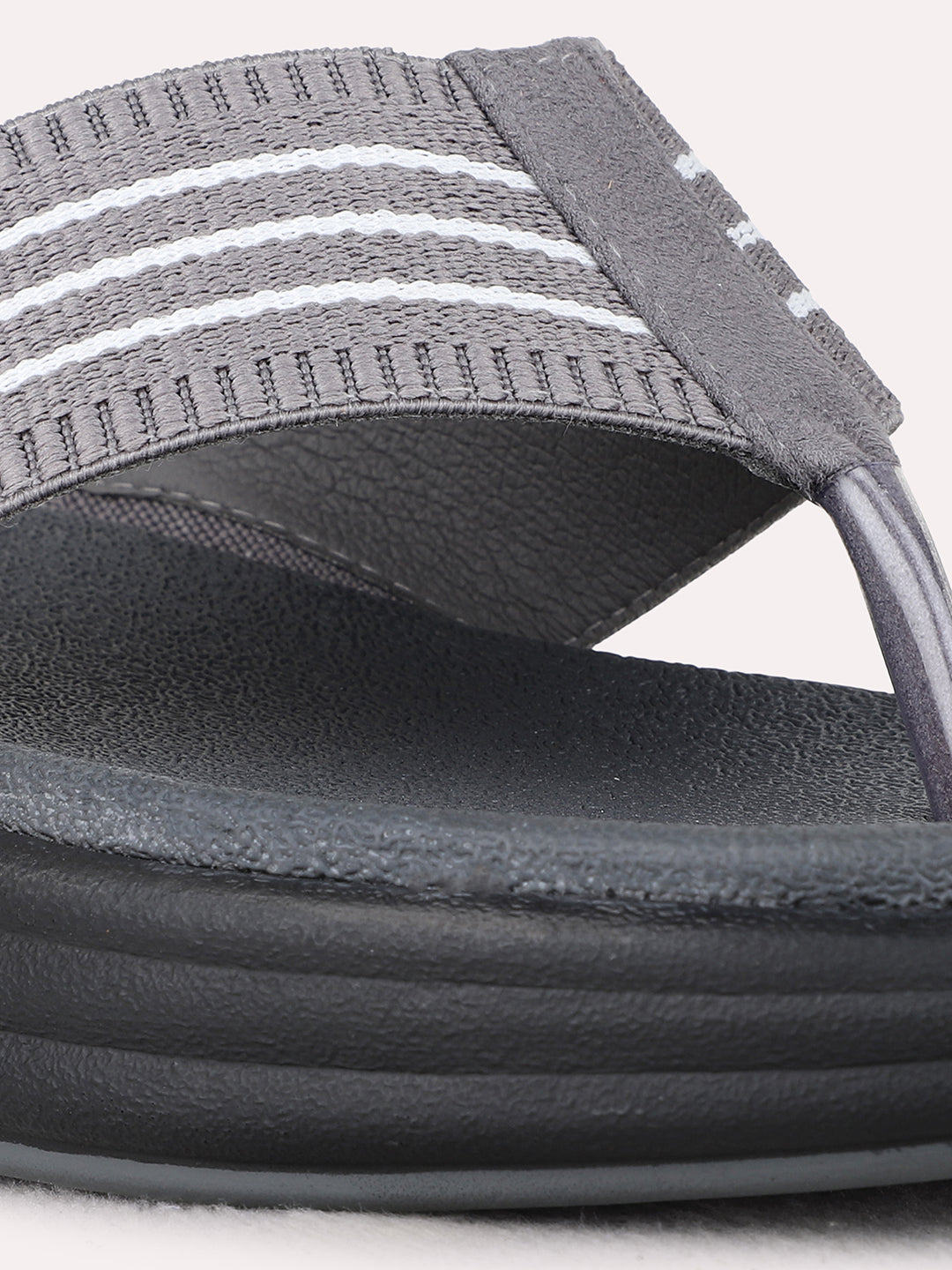 Womens Grey Ethnic Wear Textured T-Strap Flat Sandals