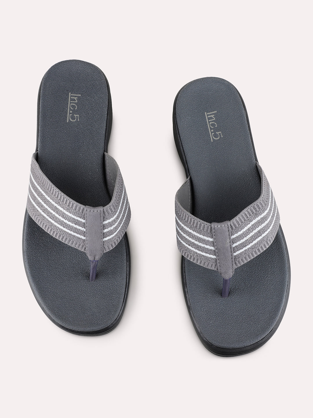 Womens Grey Ethnic Wear Textured T-Strap Flat Sandals