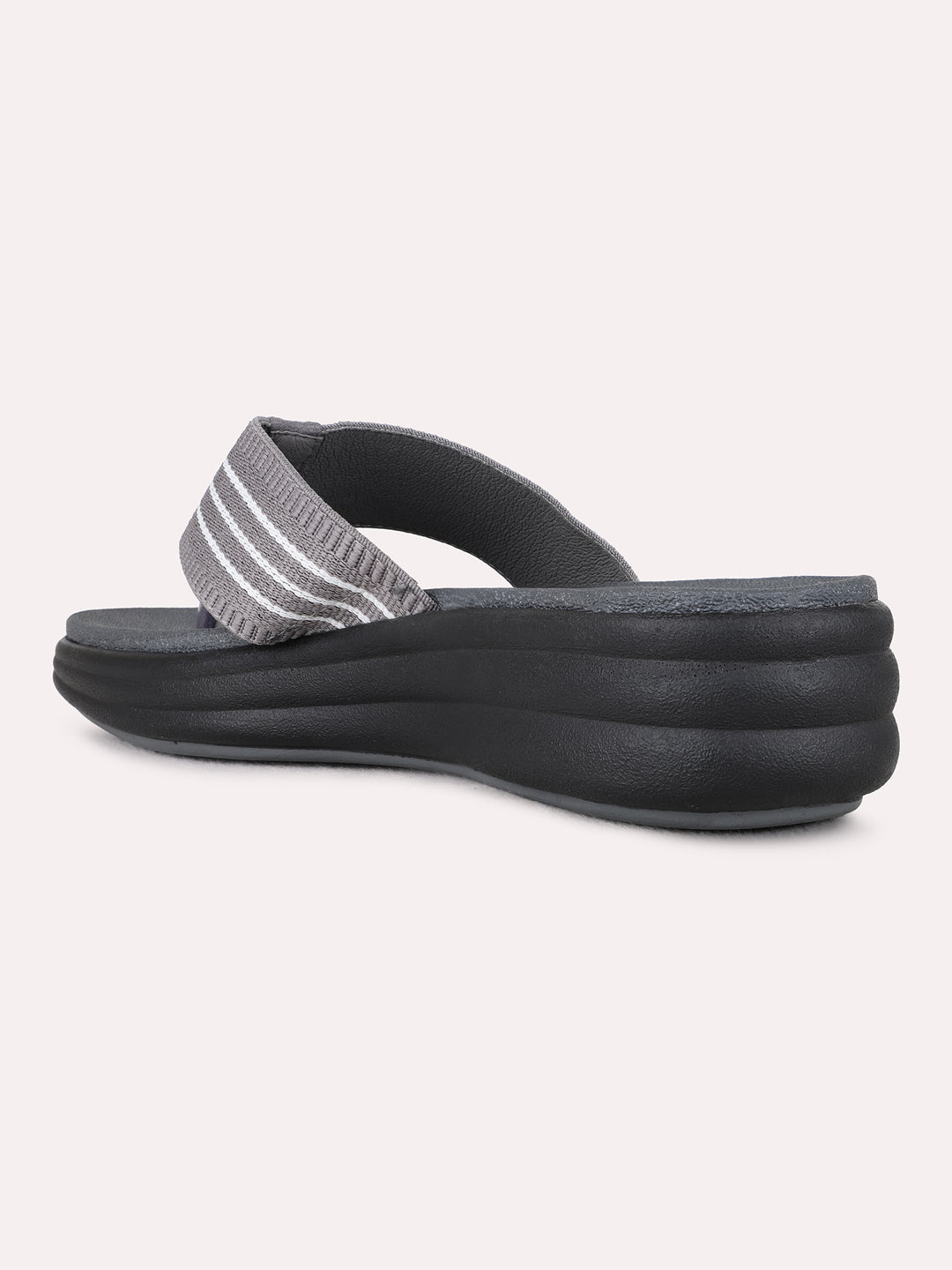 Womens Grey Ethnic Wear Textured T-Strap Flat Sandals