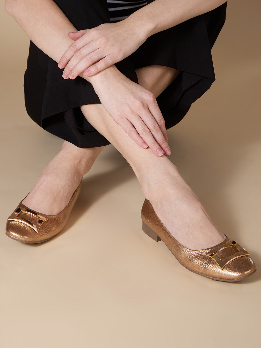 Women Rose Gold Casual Solid Pointed Toe Flat Ballerinas