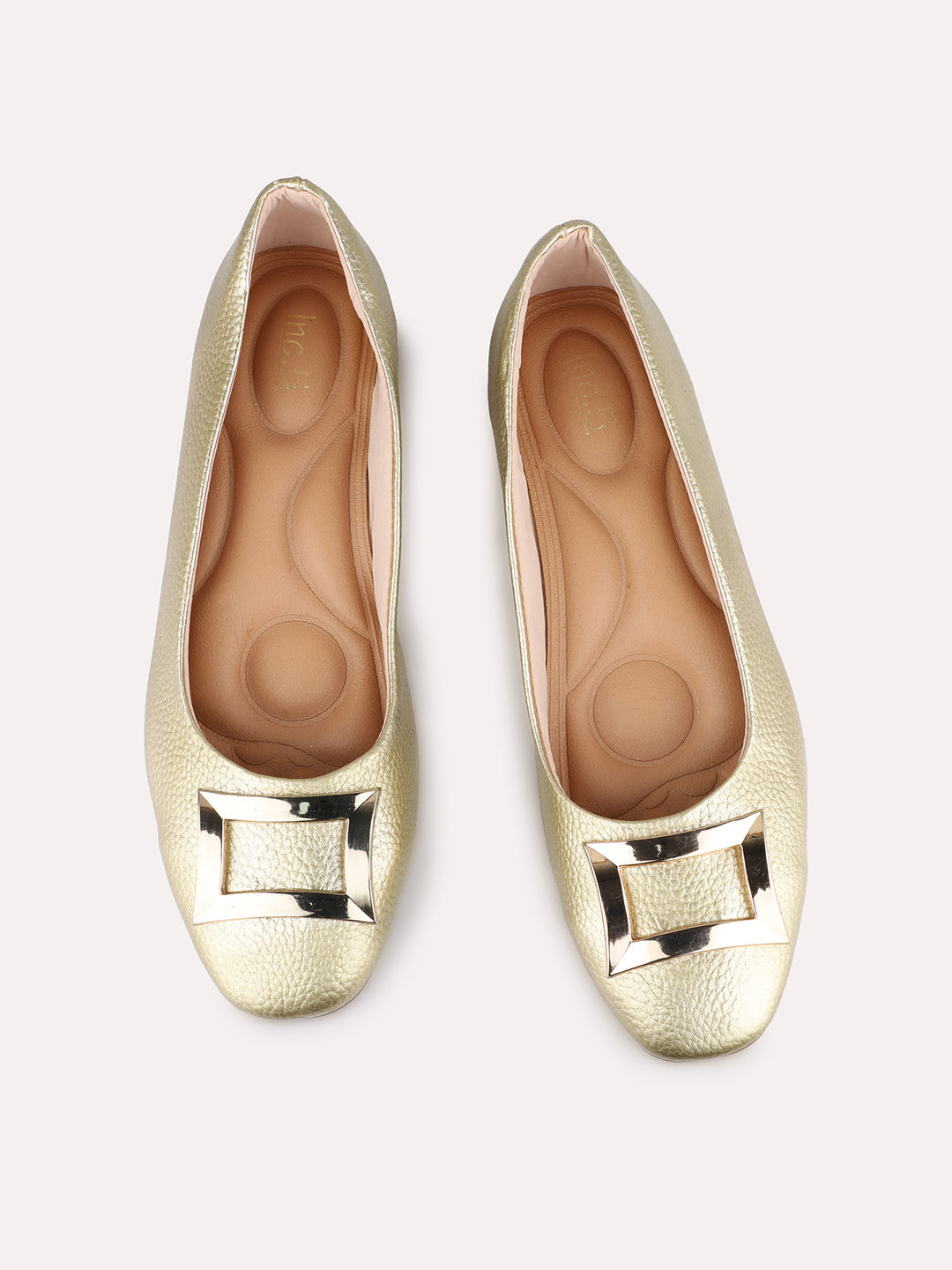 Women Golden Casual Solid Pointed Toe Ballerinas