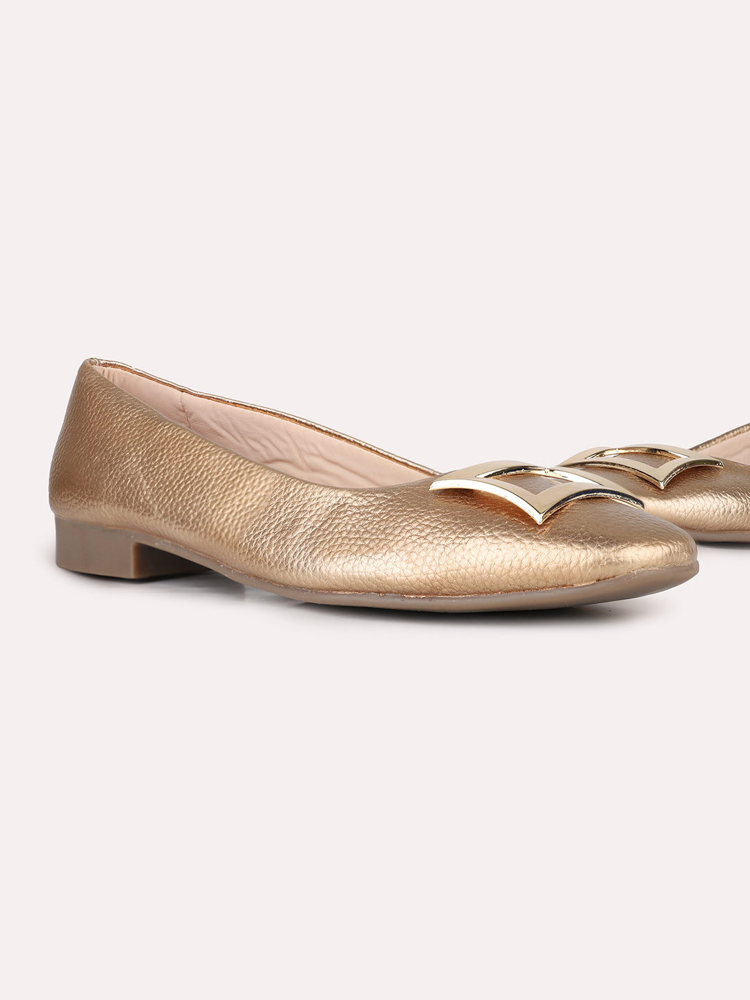 Women Rose Gold Casual Solid Pointed Toe Ballerinas