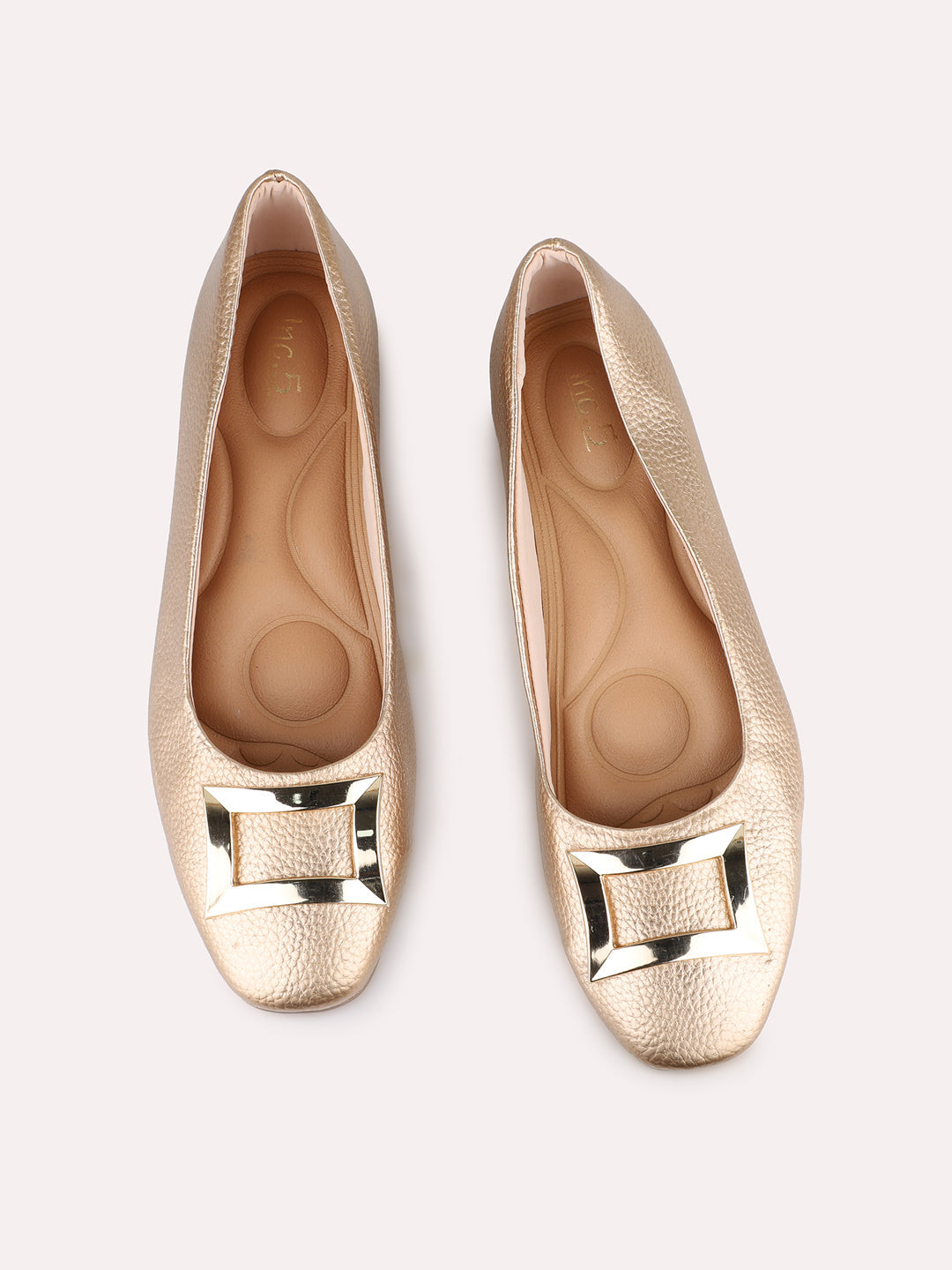 Women Rose Gold Casual Solid Pointed Toe Ballerinas