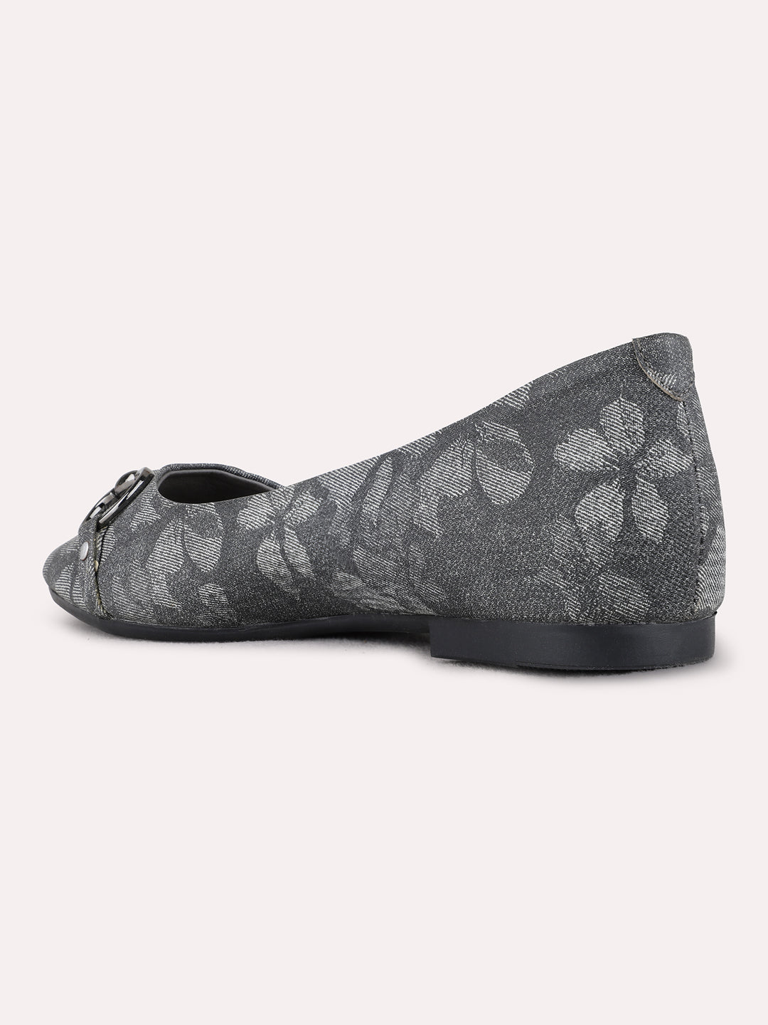 Womens Black Casual Printed Pointed Toe Ballerinas