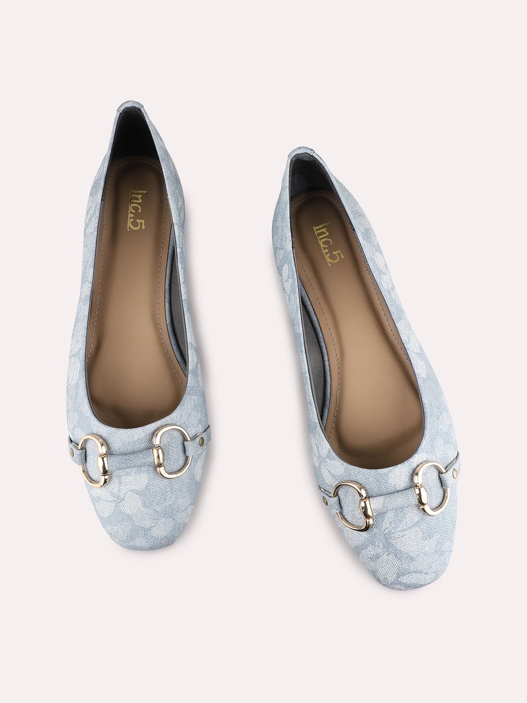 Womens Blue Casual Printed Pointed Toe Ballerinas