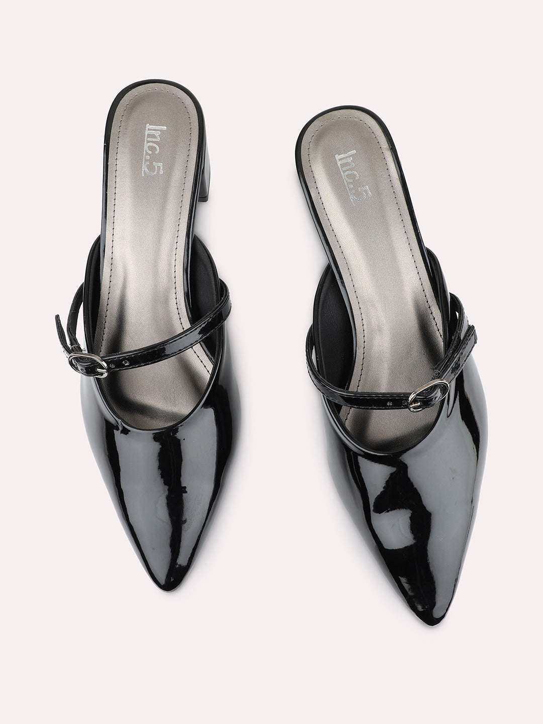Womens Black Casual Solid Pattern Pointed Toe Block Heel Mules