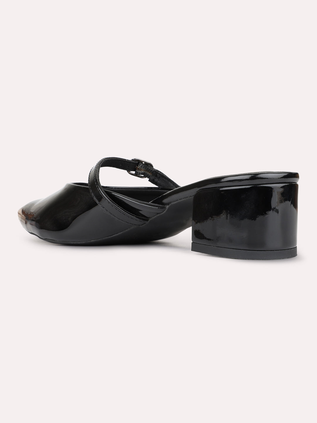 Womens Black Casual Solid Pattern Pointed Toe Block Heel Mules