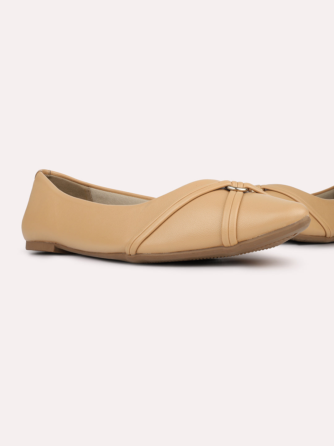Womens Beige Casual Solid Pattern Pointed Toe Ballerinas