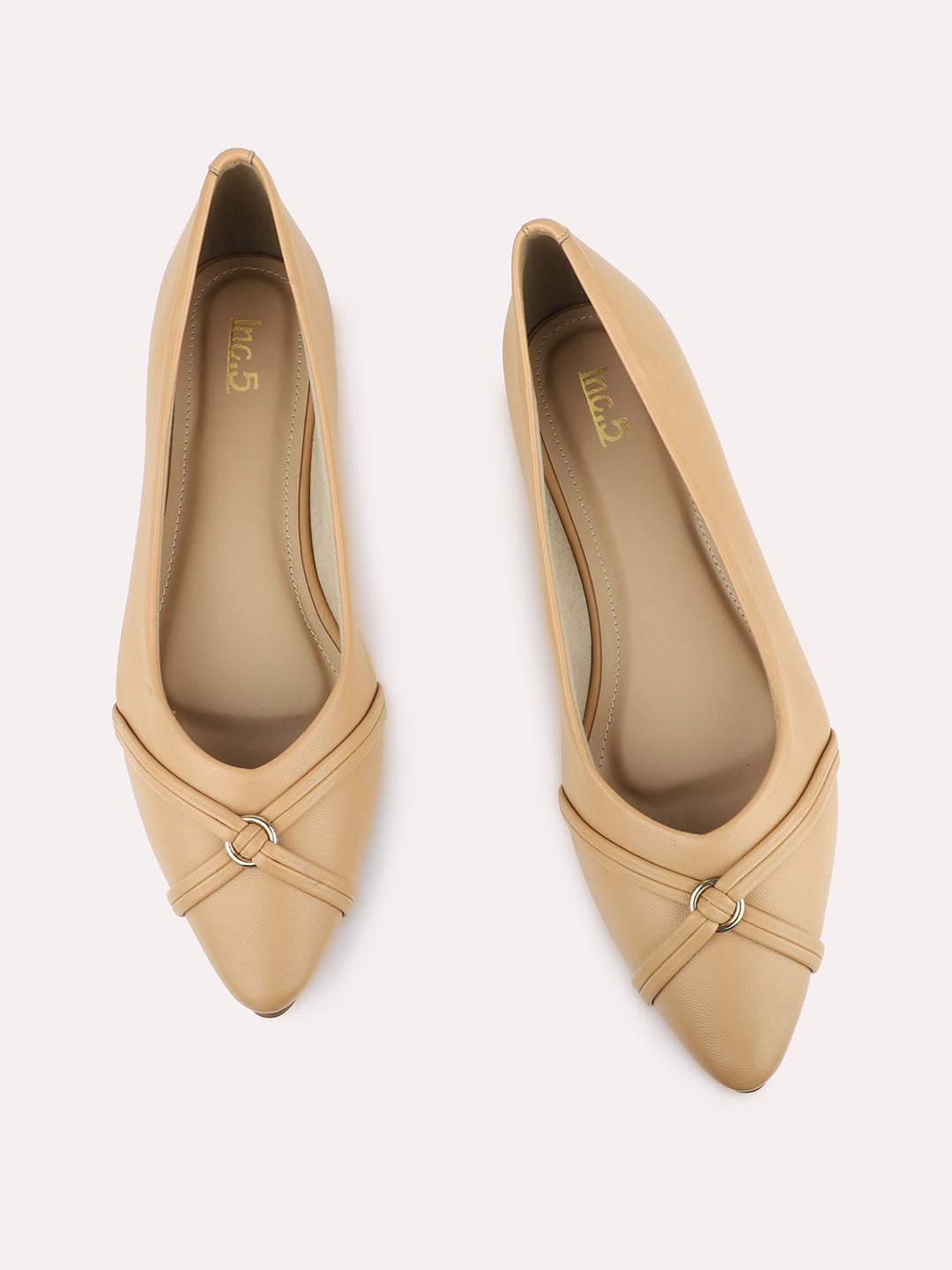 Womens Beige Casual Solid Pattern Pointed Toe Ballerinas