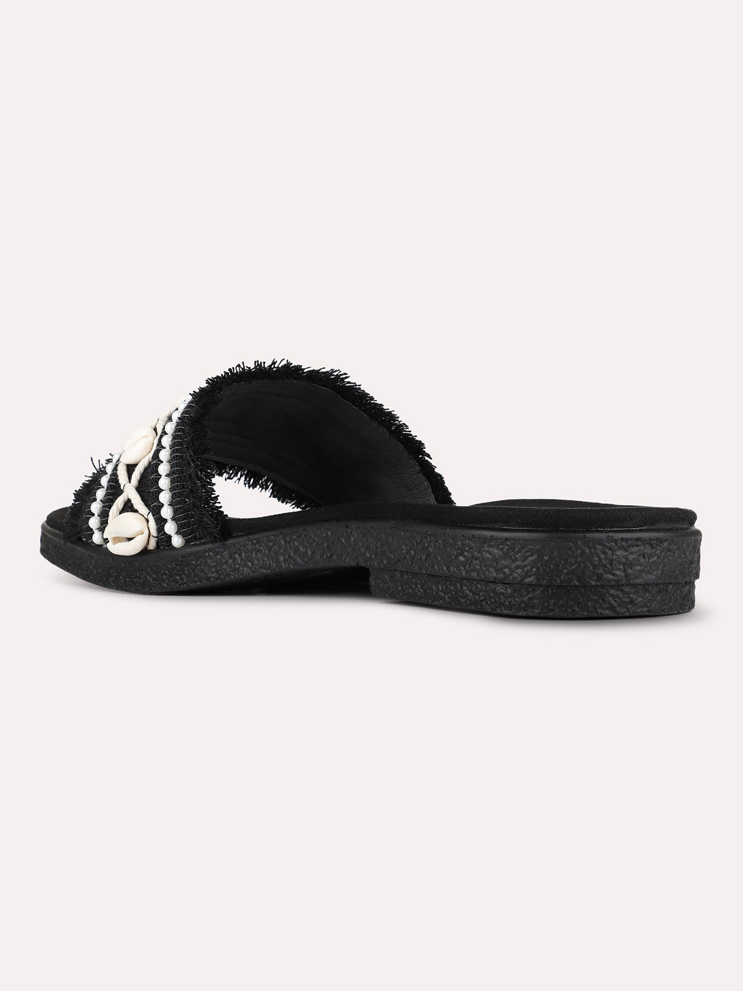 Womens Black Casual Embellished Pattern Open Toe Slip-On Flats