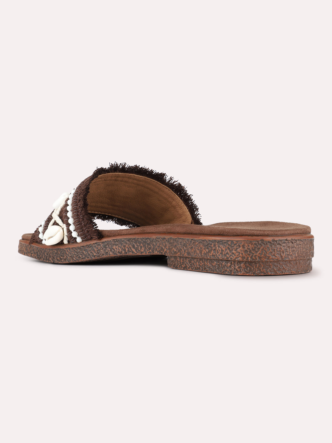 Womens Brown Casual Embellished Open Toe Slip-On Flats