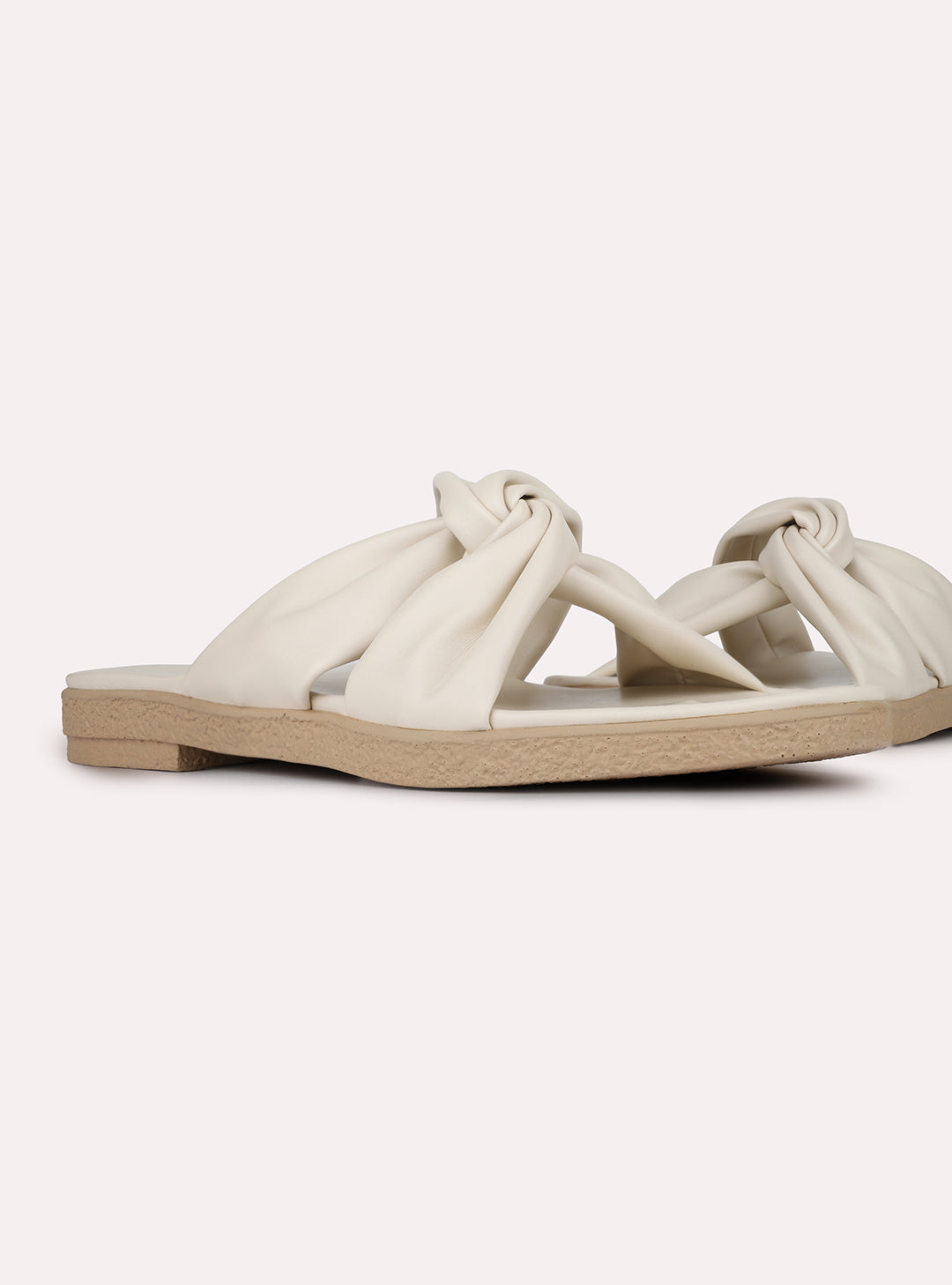 Womens CreamSolid Casual Open Toe Slip-On Flats