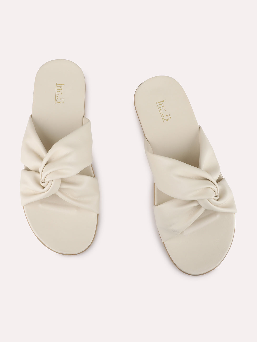 Womens CreamSolid Casual Open Toe Slip-On Flats