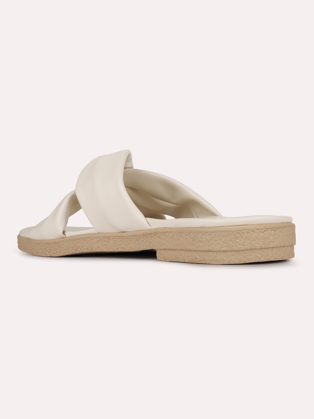 Womens CreamSolid Casual Open Toe Slip-On Flats