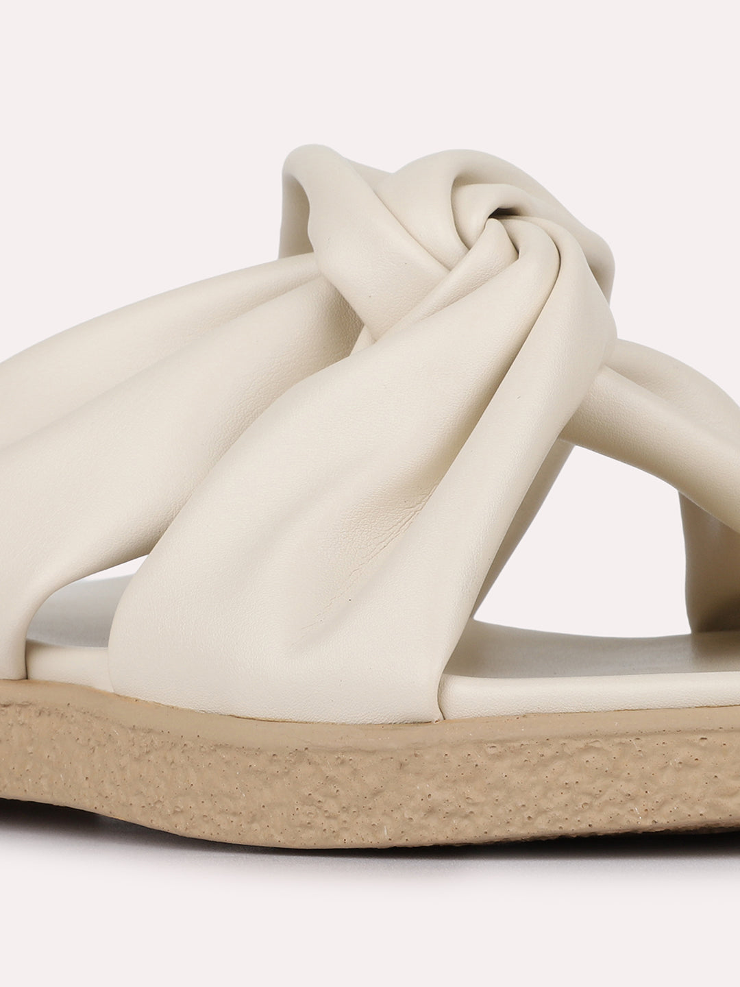 Womens CreamSolid Casual Open Toe Slip-On Flats