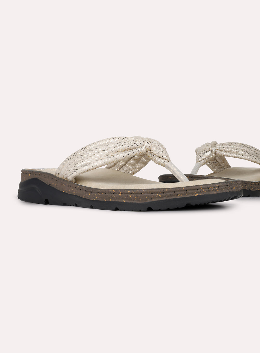 Womens Golden Casual Solid Round Toe Flat Slip-Ons