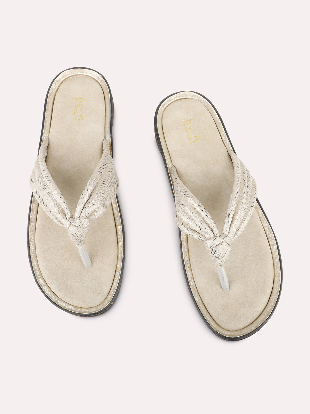 Womens Golden Casual Solid Round Toe Flat Slip-Ons