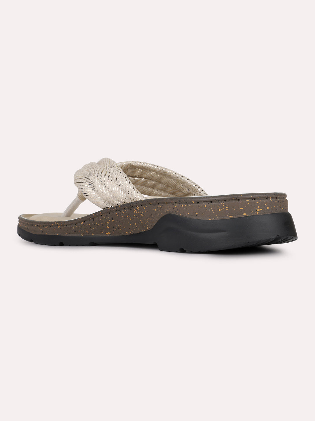 Womens Golden Casual Solid Round Toe Flat Slip-Ons