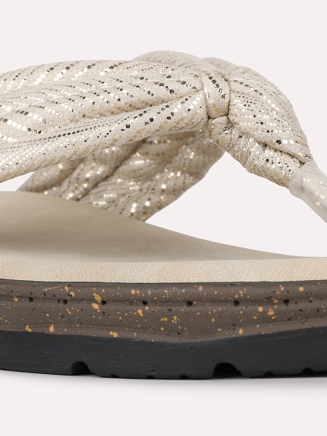 Womens Golden Casual Solid Round Toe Flat Slip-Ons