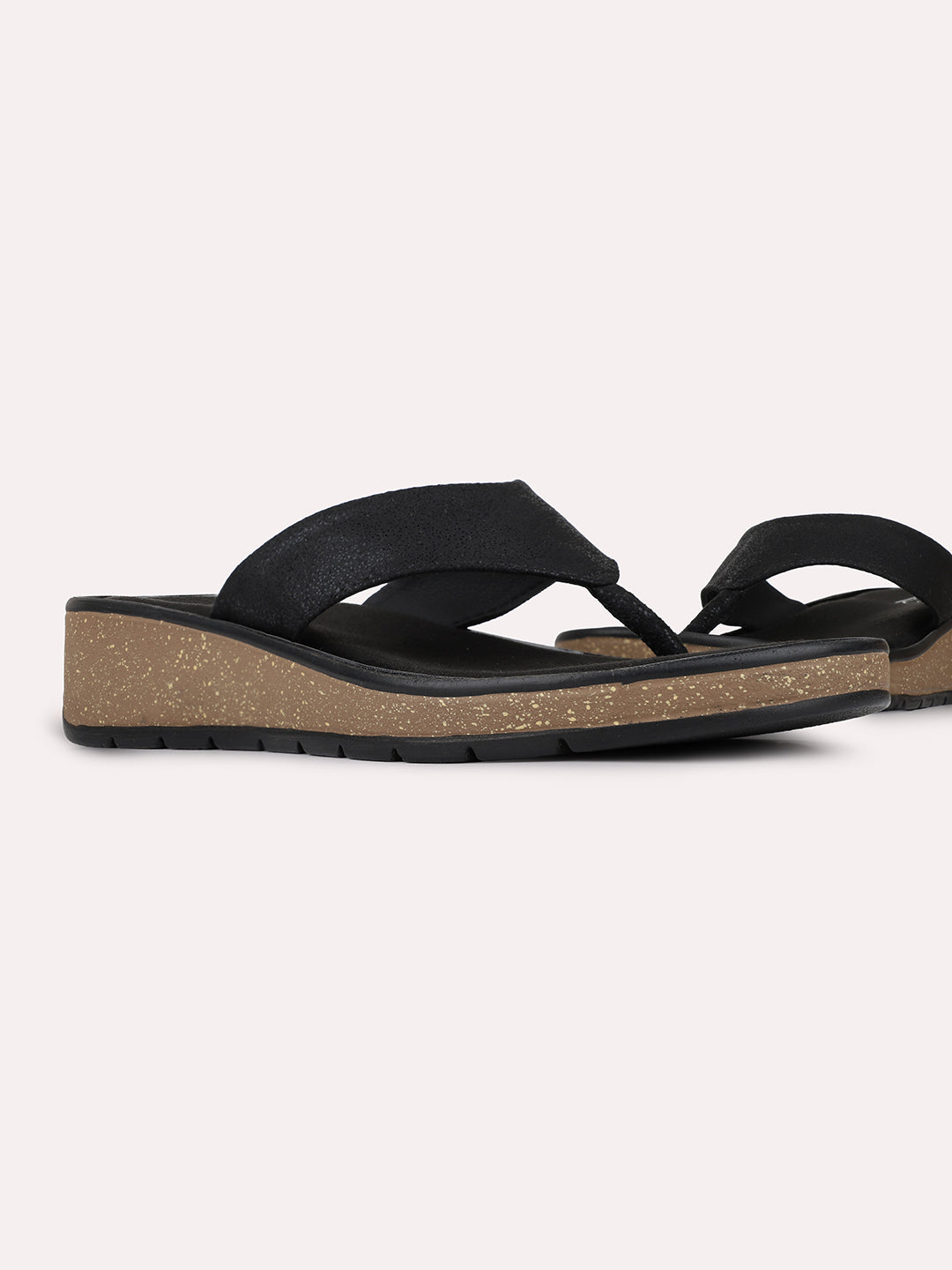 Womens Black Casual Solid Pattern Round Toe Wedges