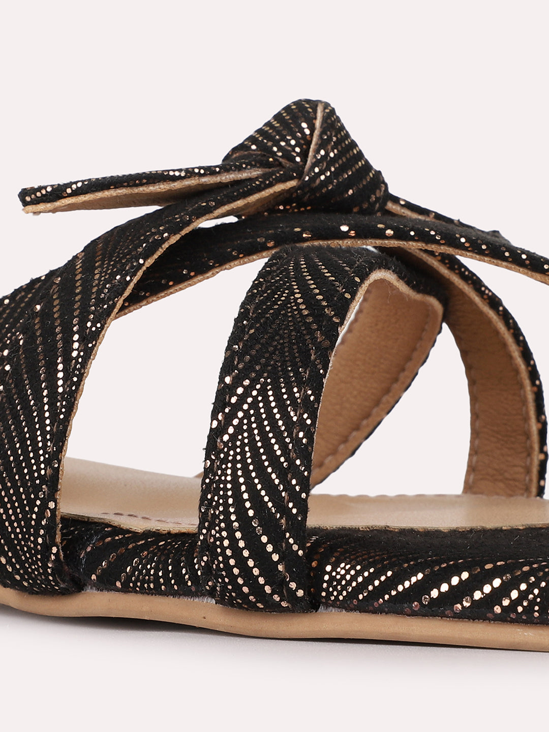 Womens Golden Casual Striped Round Toe Flats