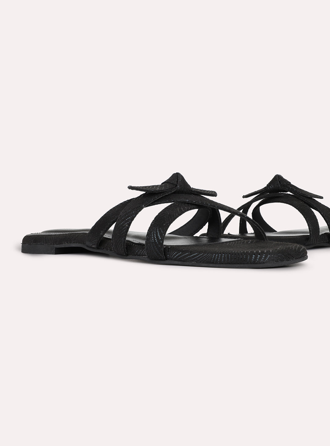 Womens Black Casual Striped Round Toe Flat Slip-Ons