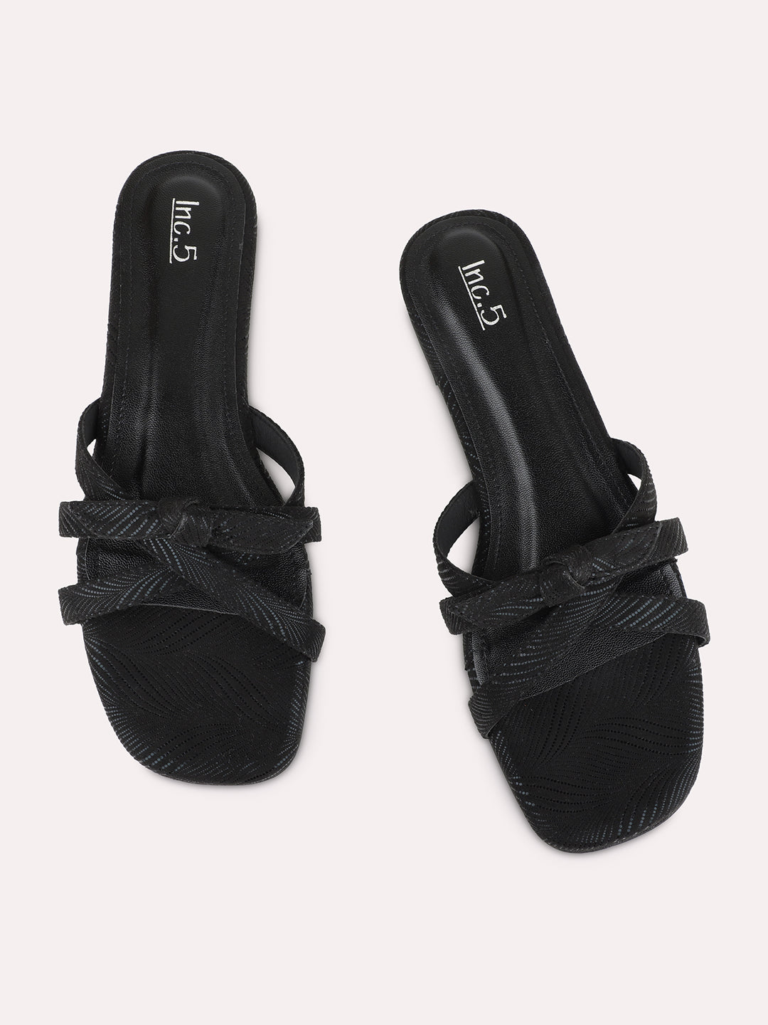 Womens Black Casual Striped Round Toe Flat Slip-Ons