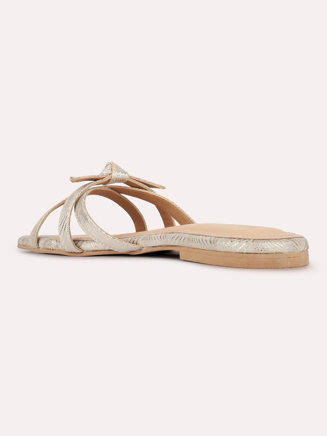 Womens Golden Casual Striped Round Toe Flat Slip-Ons