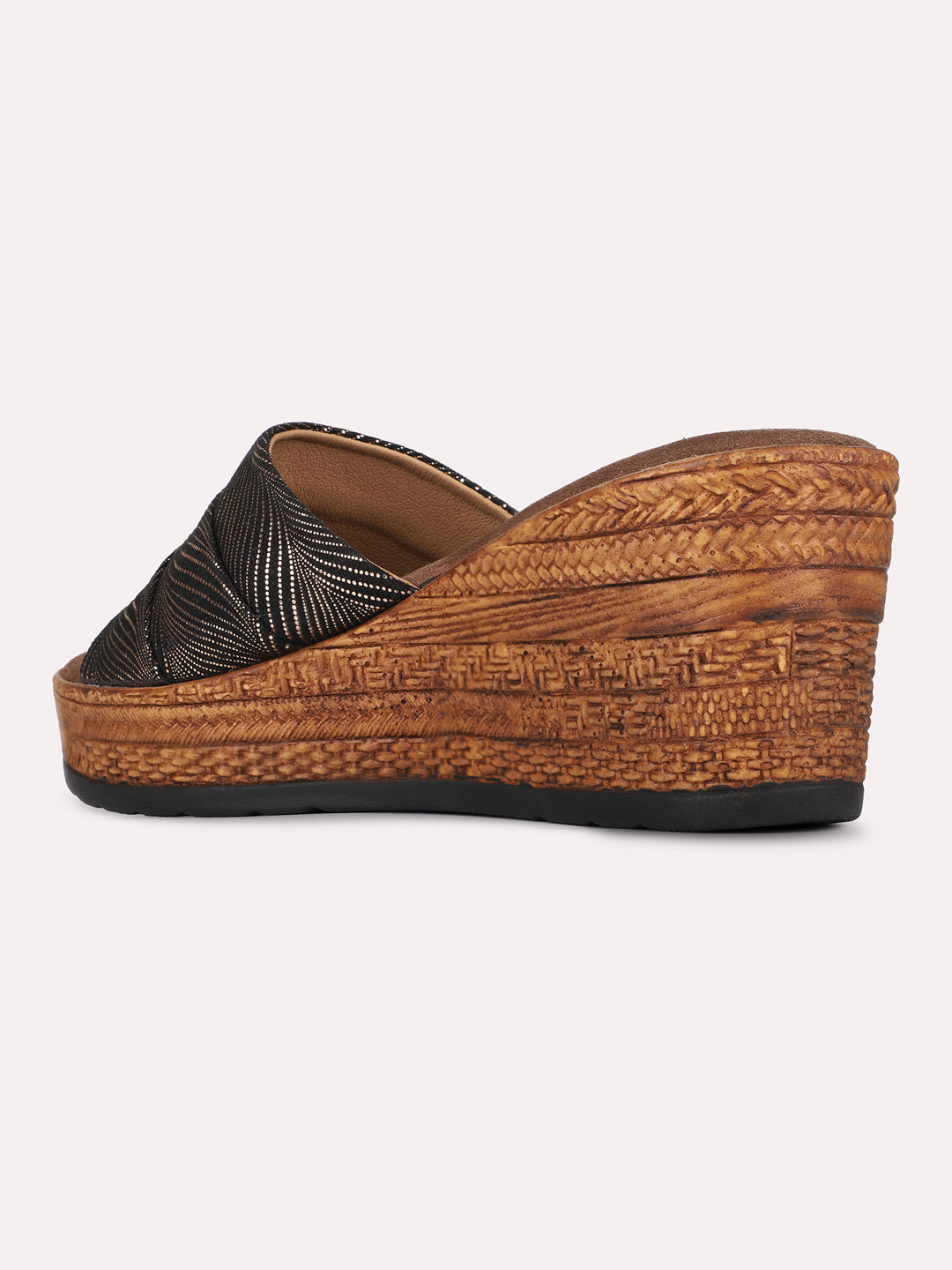Womens Golden Casual Embellished Round Toe Shape Wedge Heels