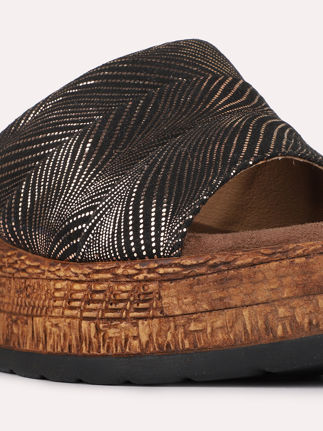 Womens Golden Casual Embellished Round Toe Shape Wedge Heels
