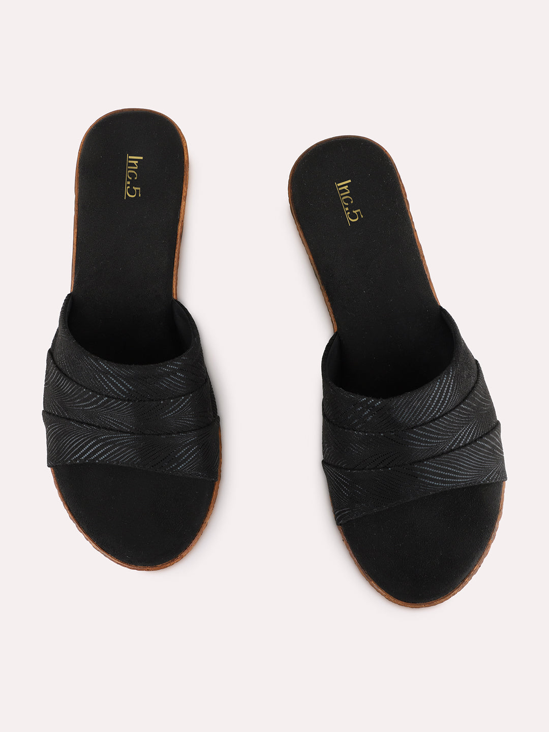 Womens Black Casual Embellished Round Toe Wedge Heels