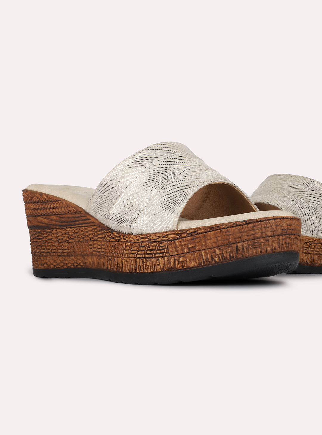 Womens Golden Casual Embellished Round Toe Wedge Heels