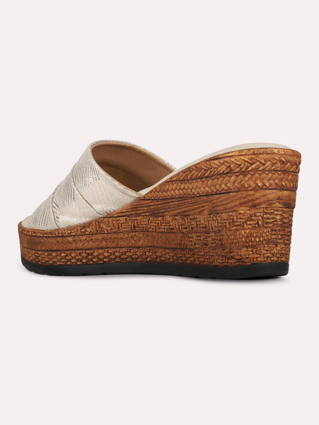 Womens Golden Casual Embellished Round Toe Wedge Heels