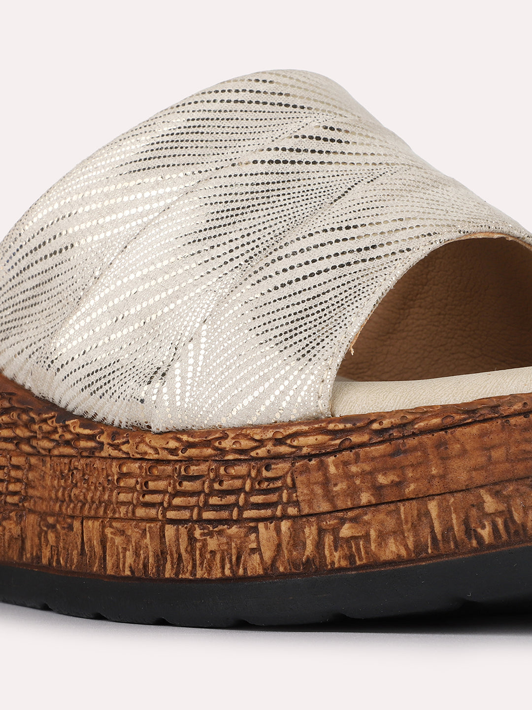Womens Golden Casual Embellished Round Toe Wedge Heels
