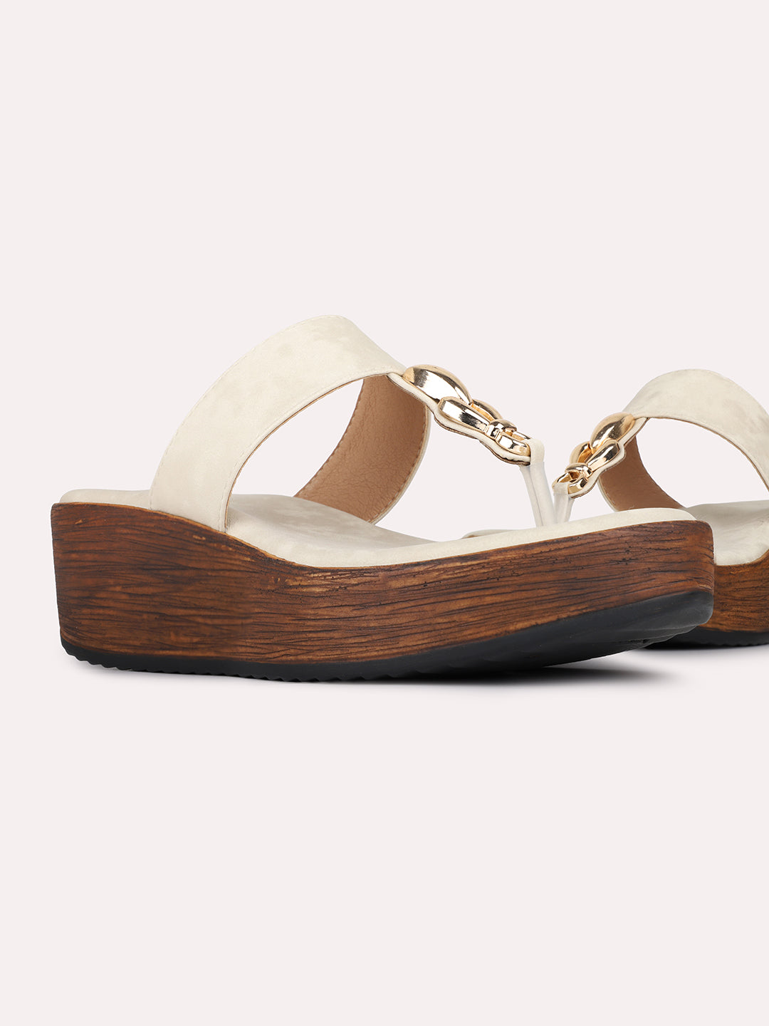 Womens Beige Casual Solid Round Toe Wedge Heels