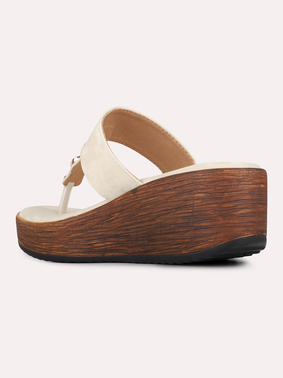 Womens Beige Casual Solid Round Toe Wedge Heels