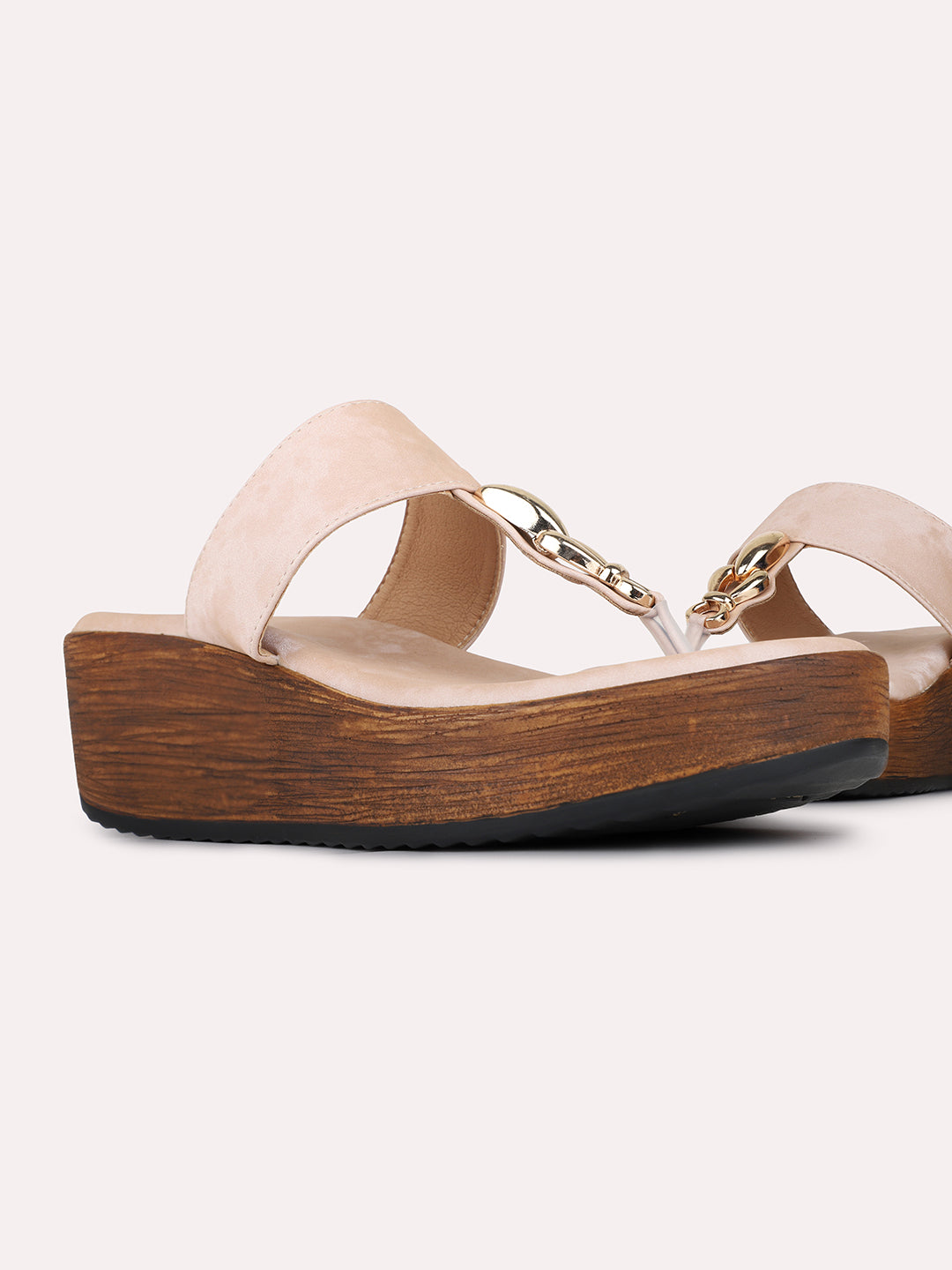 Womens Peach Casual Solid Round Toe Wedge Heels