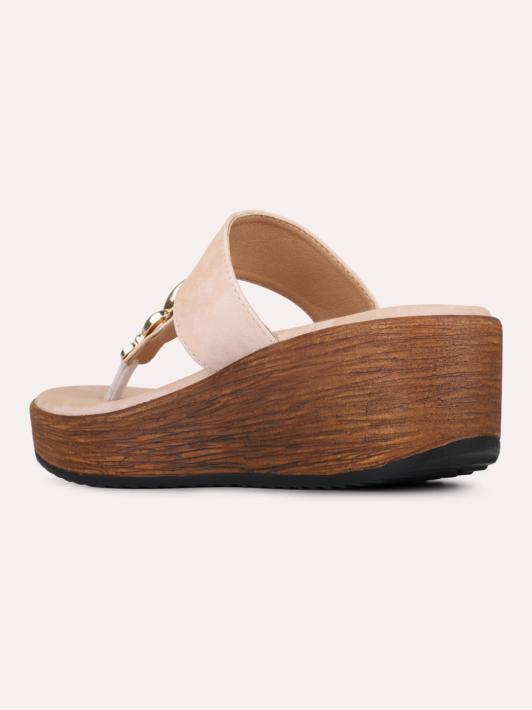Womens Peach Casual Solid Round Toe Wedge Heels