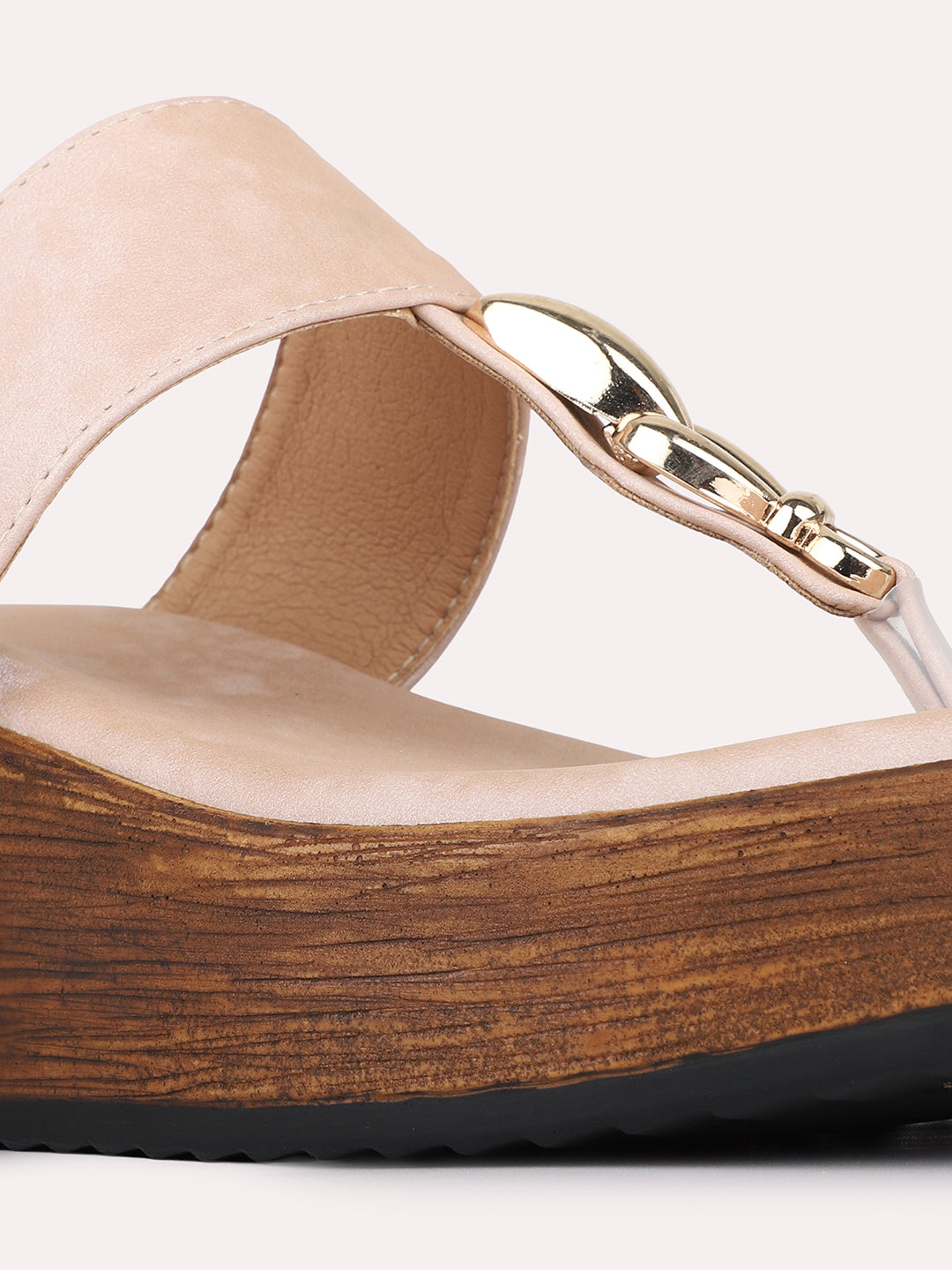 Womens Peach Casual Solid Round Toe Wedge Heels
