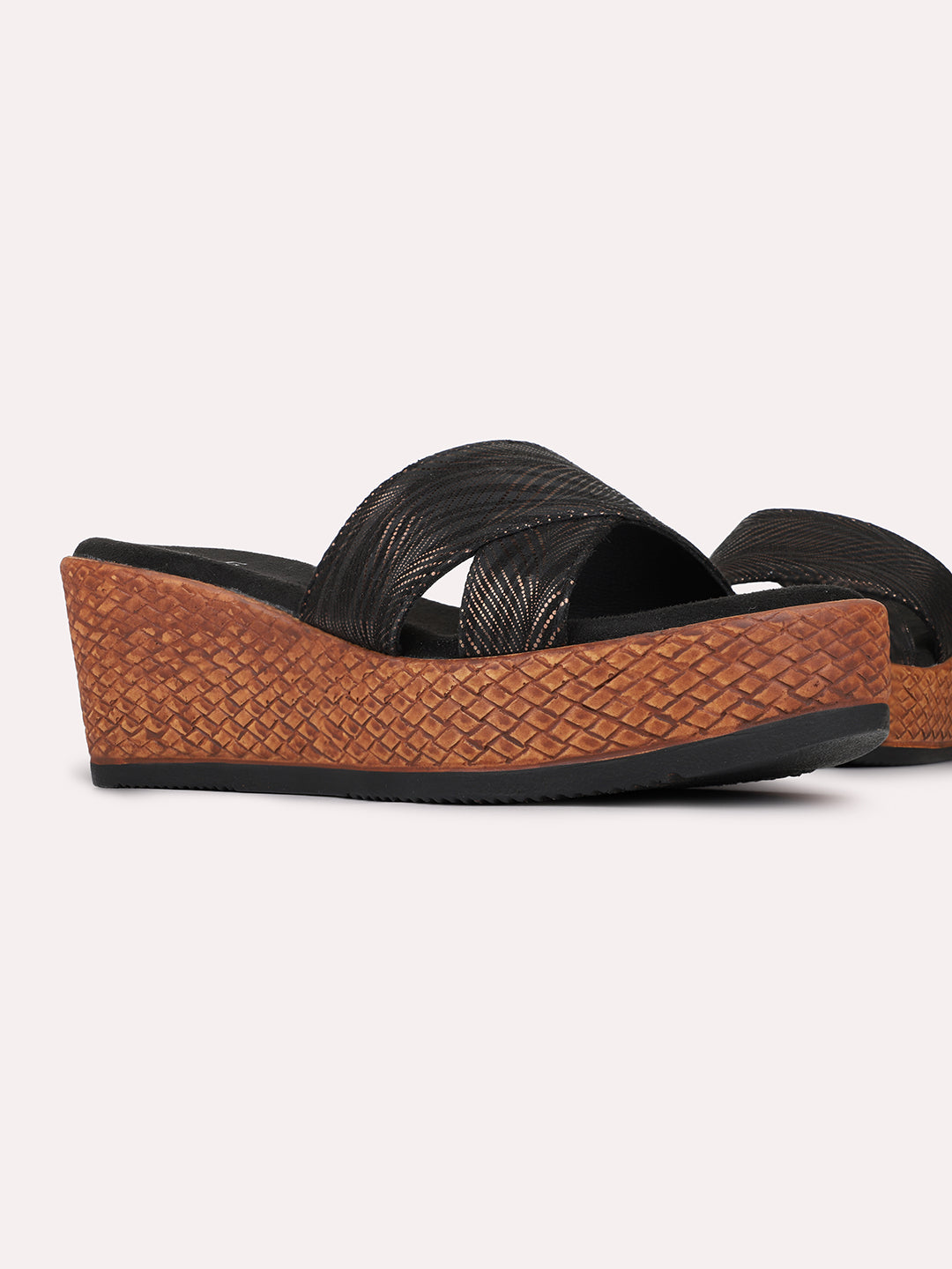Womens Black Casual Solid Round Toe Wedge Heels