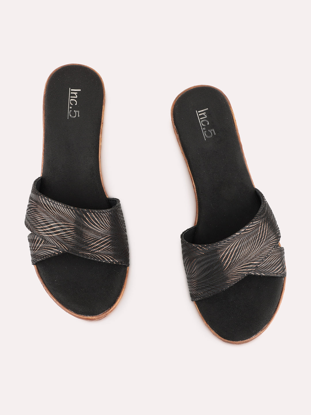 Womens Black Casual Solid Round Toe Wedge Heels