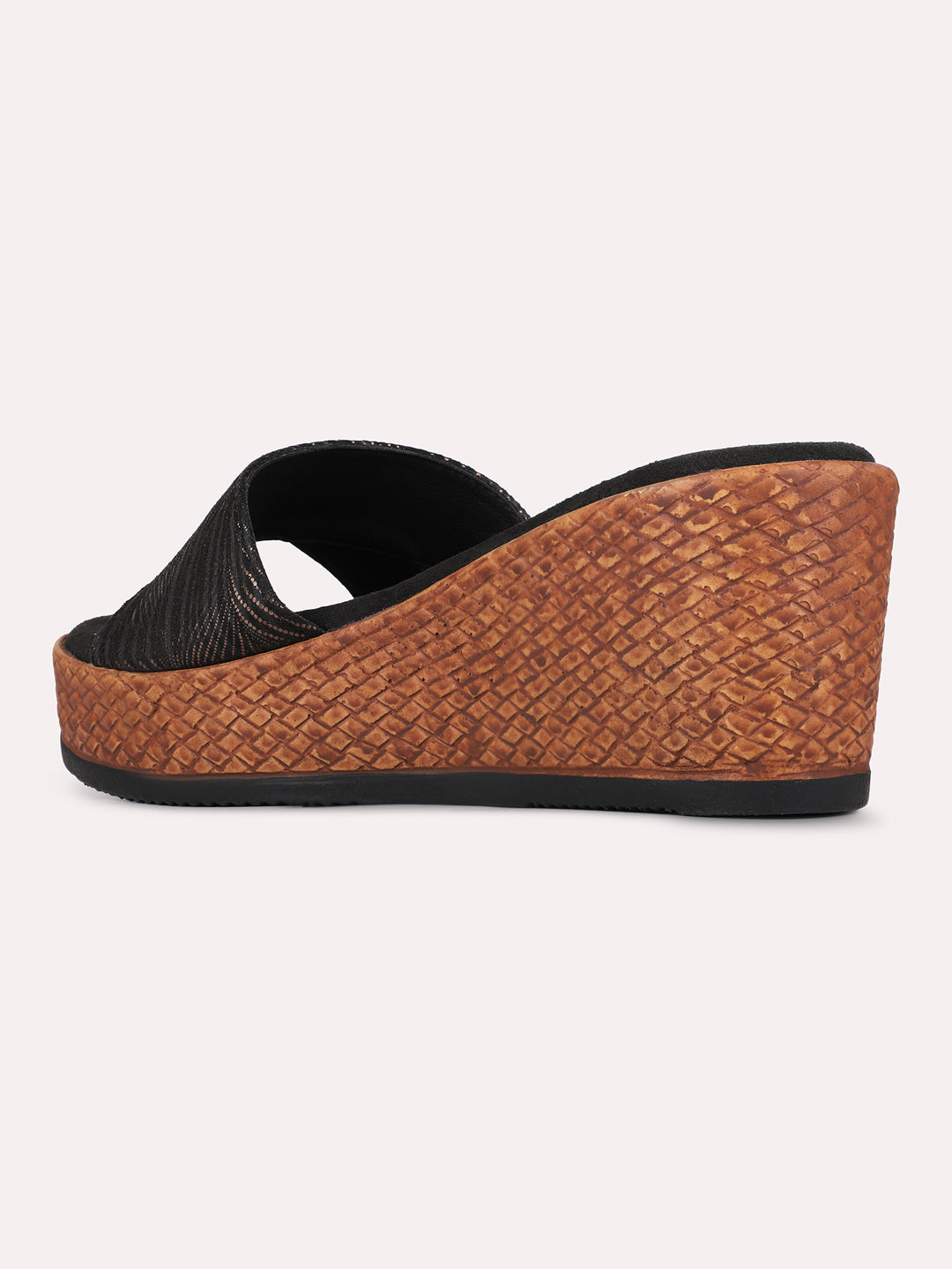 Womens Black Casual Solid Round Toe Wedge Heels