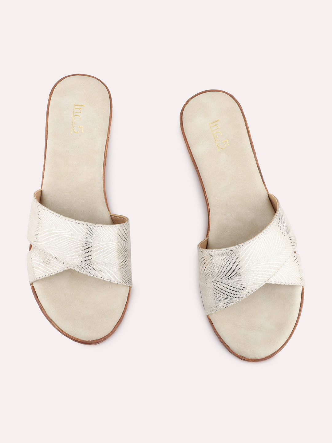 Womens Golden Casual Solid Round Toe Wedge Heels